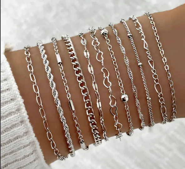 10pc Dainty Gold Chain Bracelet Set - Image 2