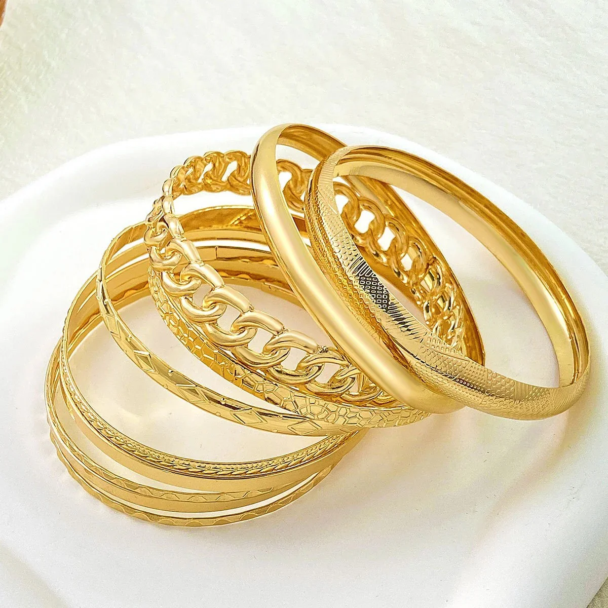 10pc Heavy Stackable Textured Bracelet Stack - Image 3