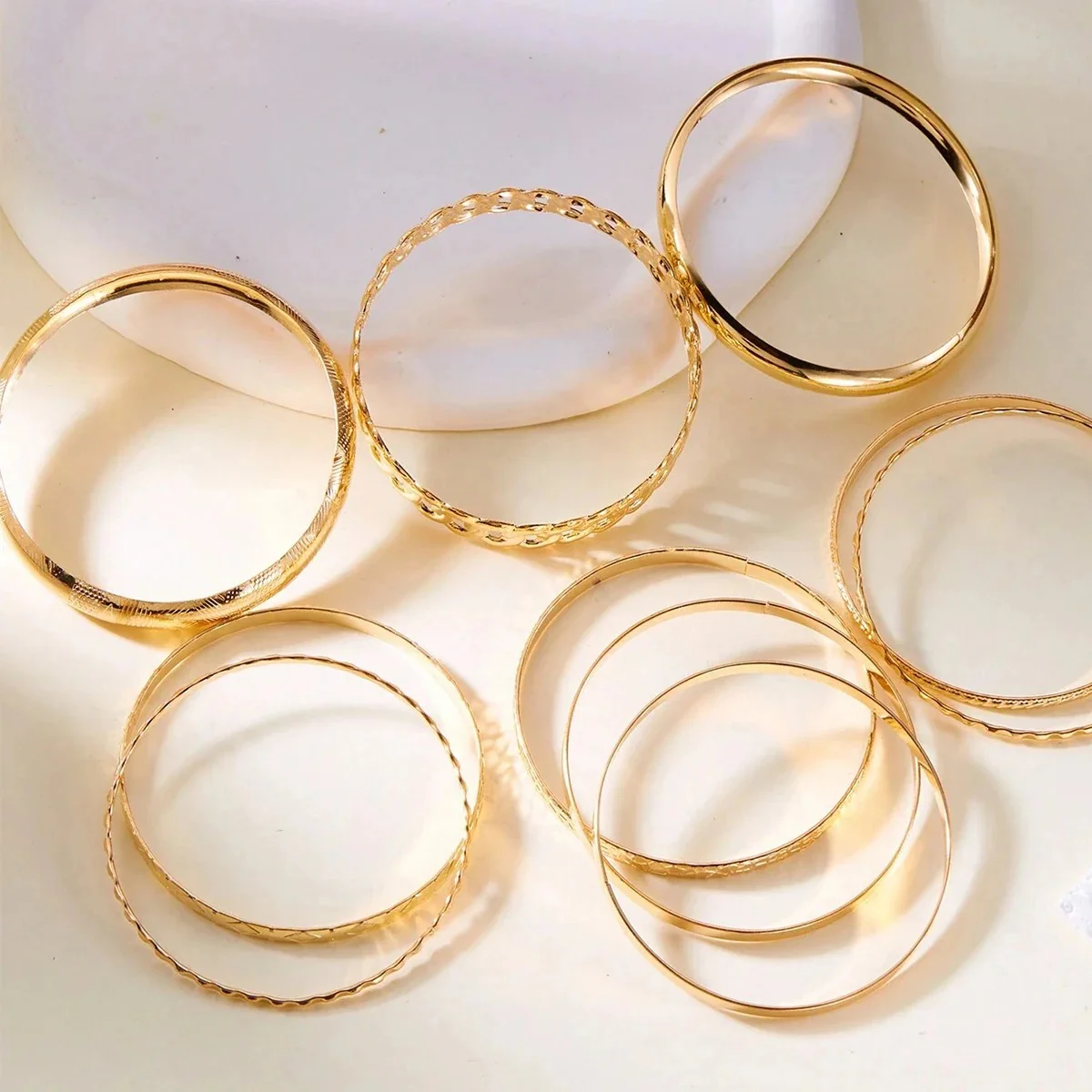 10pc Heavy Stackable Textured Bracelet Stack - Image 4