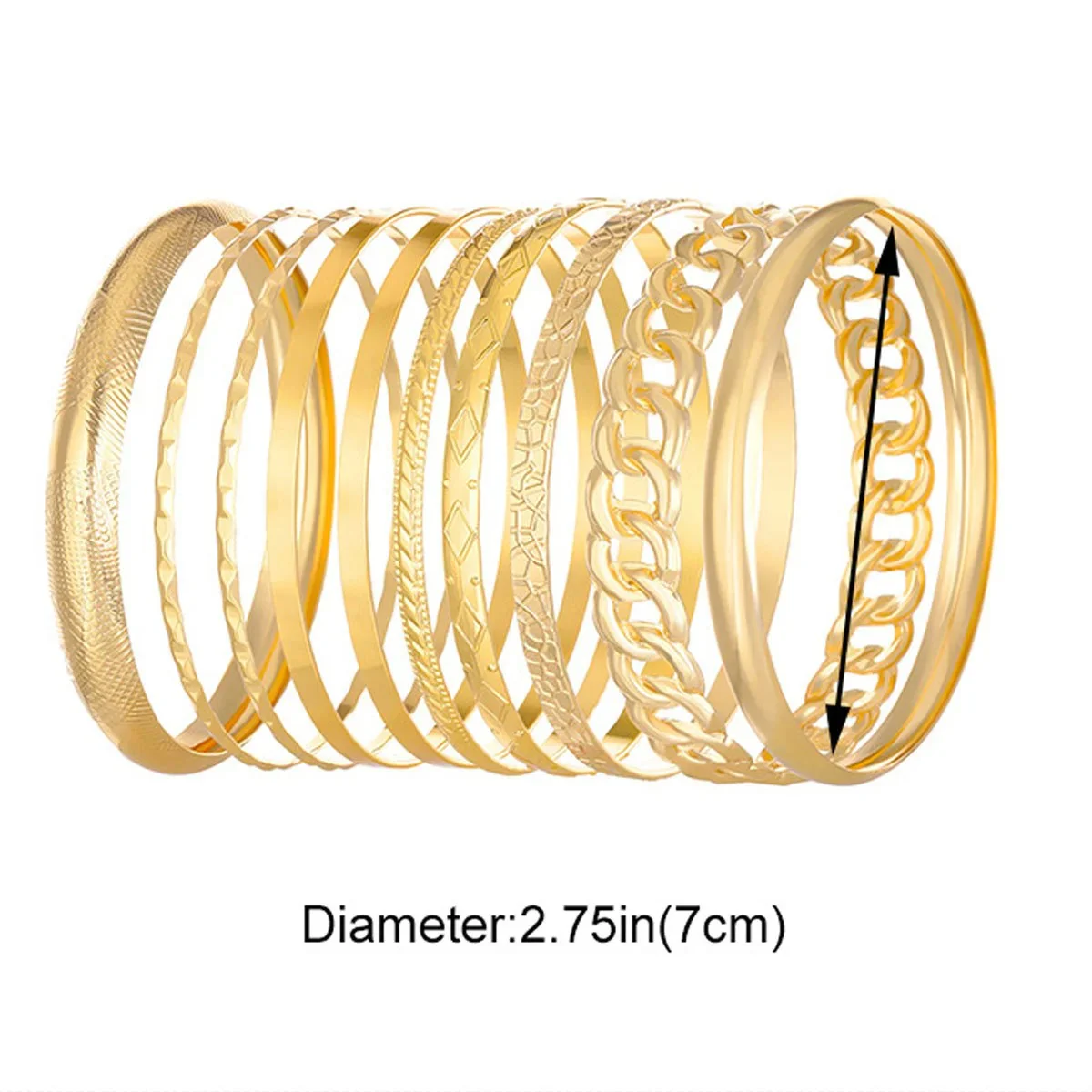 10pc Heavy Stackable Textured Bracelet Stack - Image 5