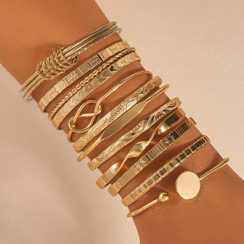 12pc Adjustable Textured Bracelet Set - Image 2