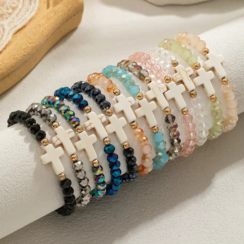 12pc Crystal Beaded Cross Bracelet - Image 2