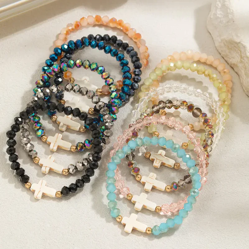 12pc Crystal Beaded Cross Bracelet - Image 3