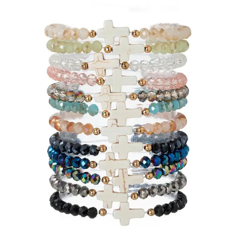 12pc Crystal Beaded Cross Bracelet - Image 4