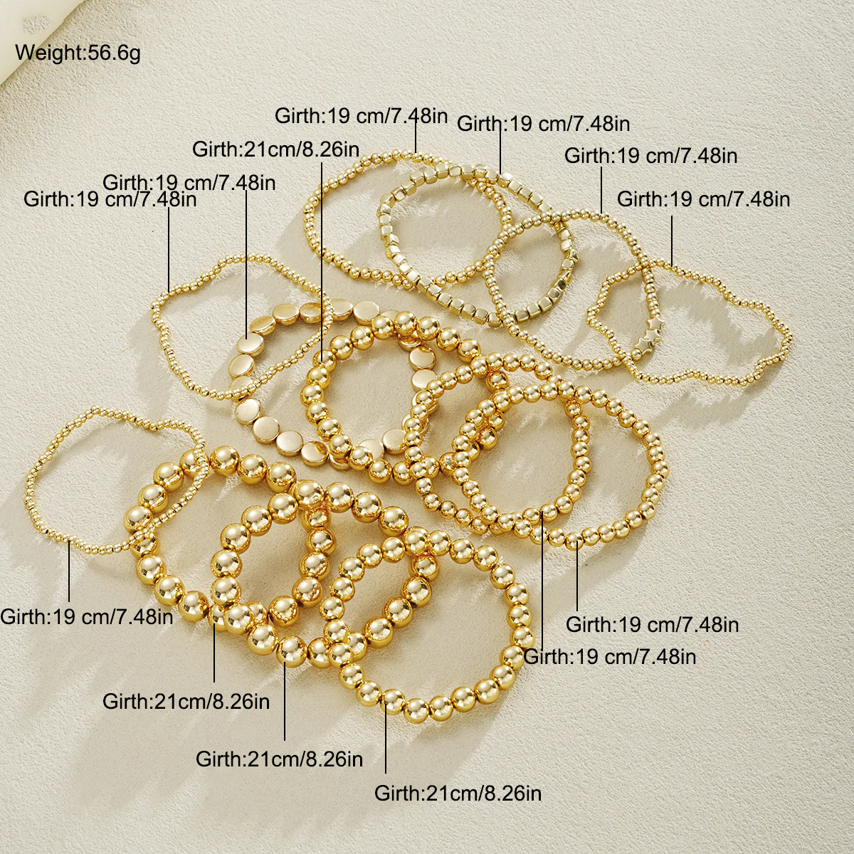 12pc Mixed Beaded Gold Bracelet Stack - Image 3