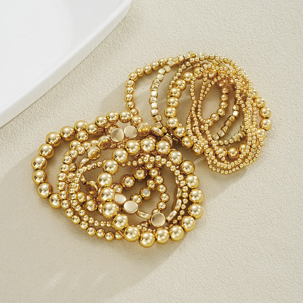 12pc Mixed Beaded Gold Bracelet Stack - Image 4