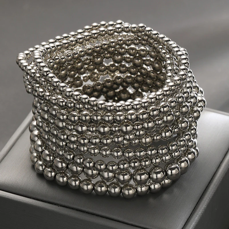 12pc Vintage Silver Beaded Bracelet Set - Image 2