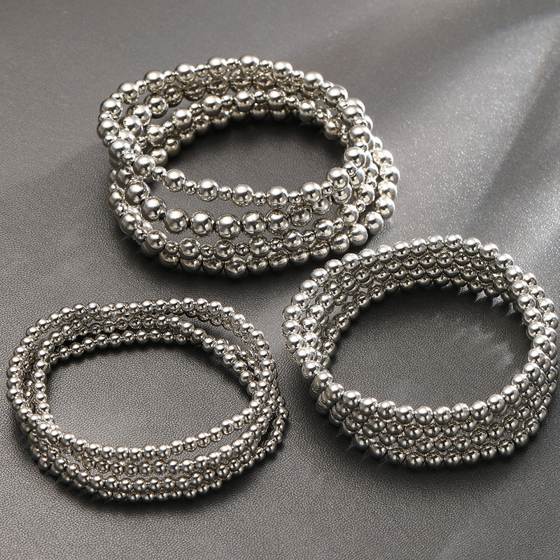 12pc Vintage Silver Beaded Bracelet Set - Image 3