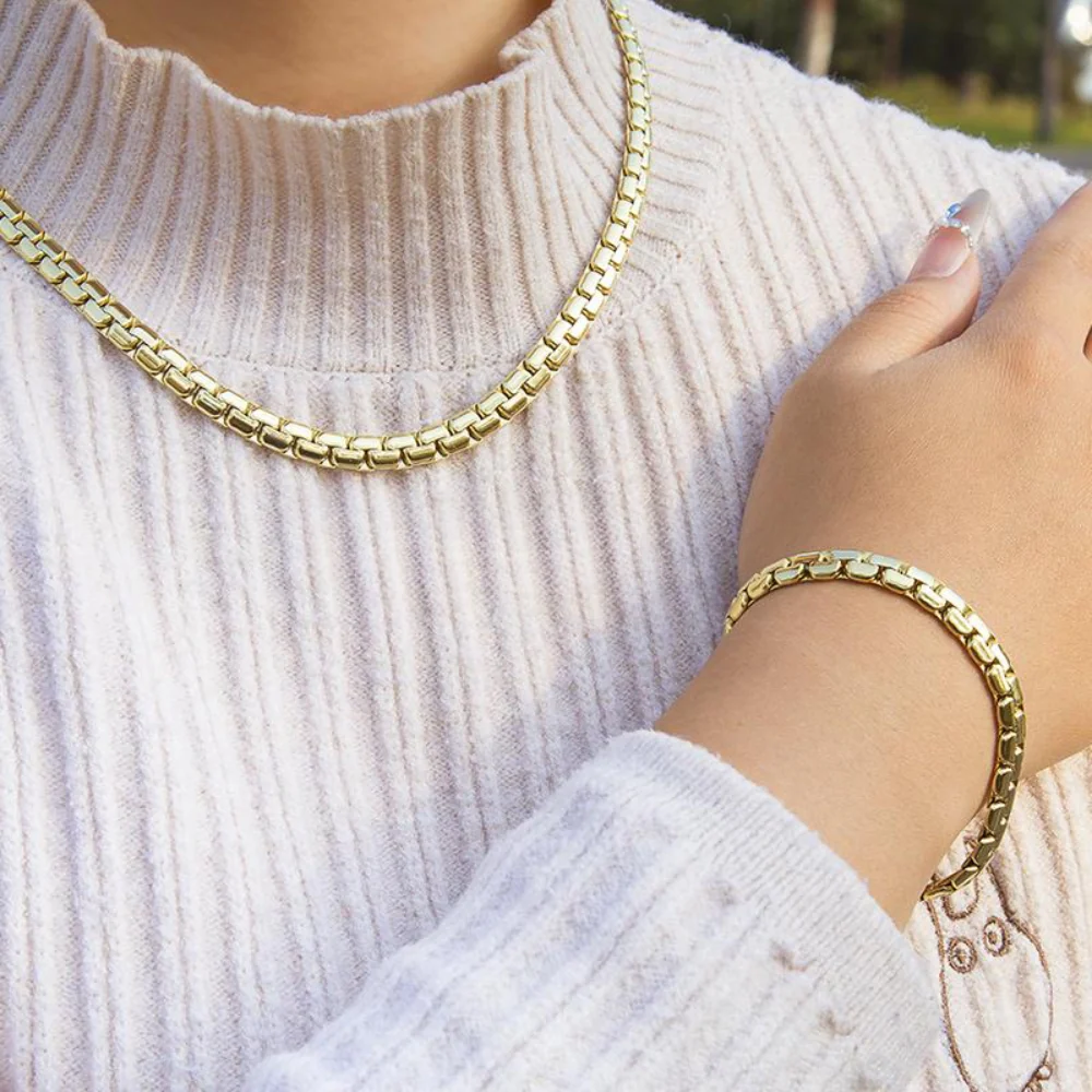 14K Plated Cuban Link Necklace & Bracelet Set - Image 2