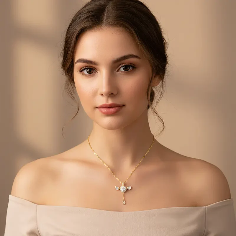 14k Angel Initial Necklace - Image 5