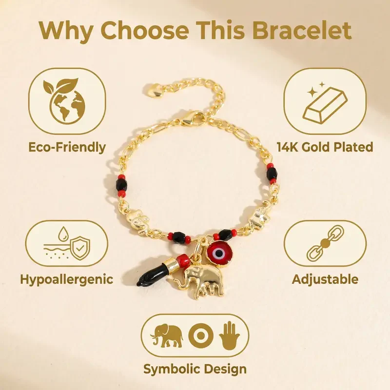 14k Elephant Evil Eye Bracelet Set - Image 5