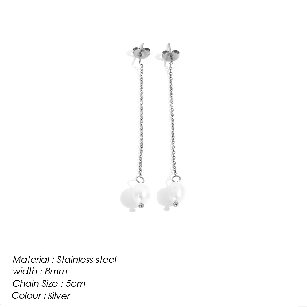 14k Gold Pearl Chain Drop Earrings - Image 3