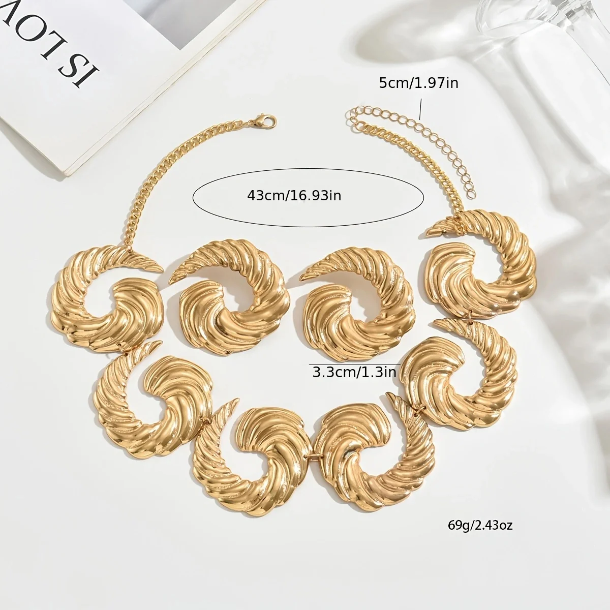 14k Plated Gold Spiral Necklace & Earrings Set - Image 2