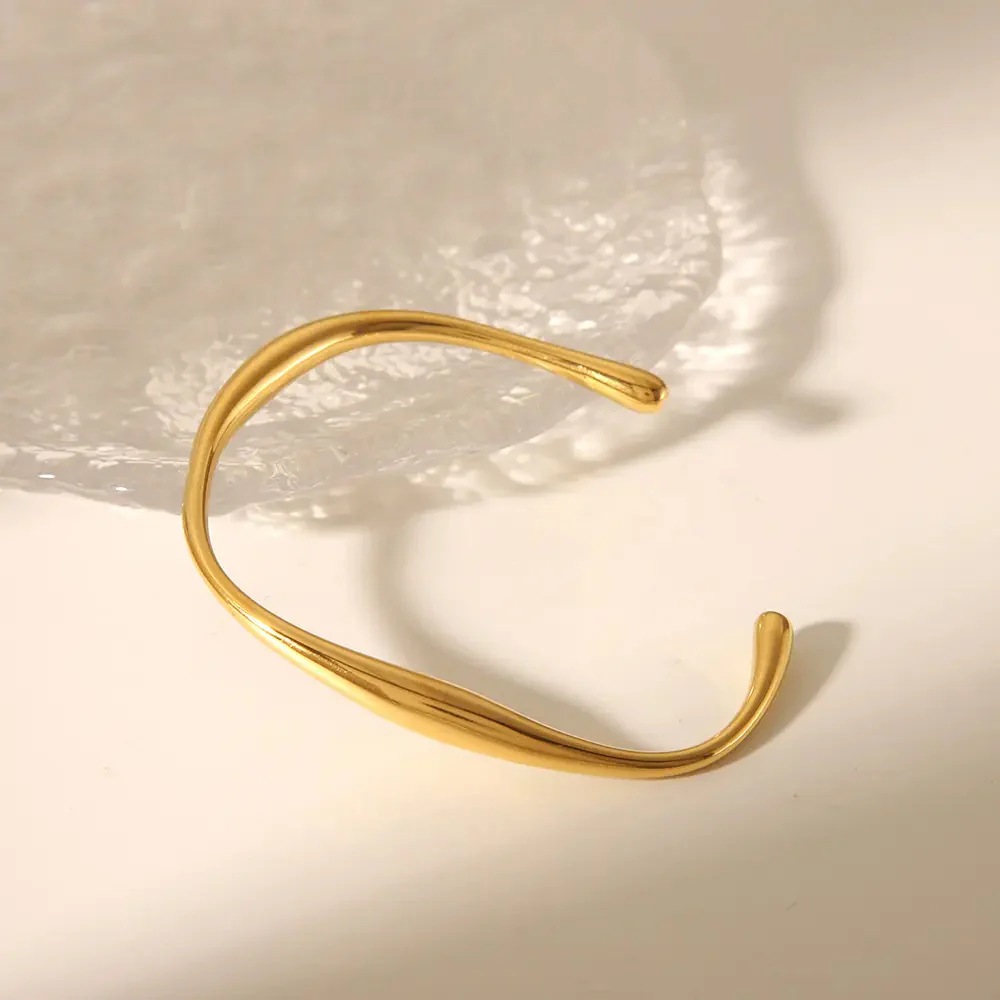 14k Gold Wave Cuff Bracelet - Image 6