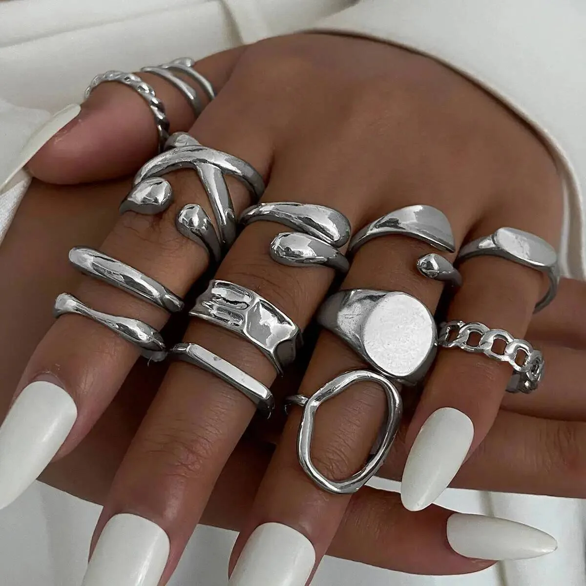 14pc Gold Punk Geometric Ring Set - Image 2