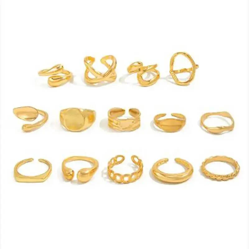14pc Gold Punk Geometric Ring Set - Image 3