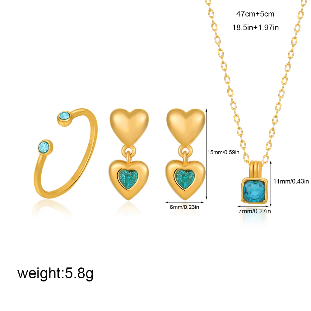 18k Gold Blue Zircon Jewelry Set - Image 2
