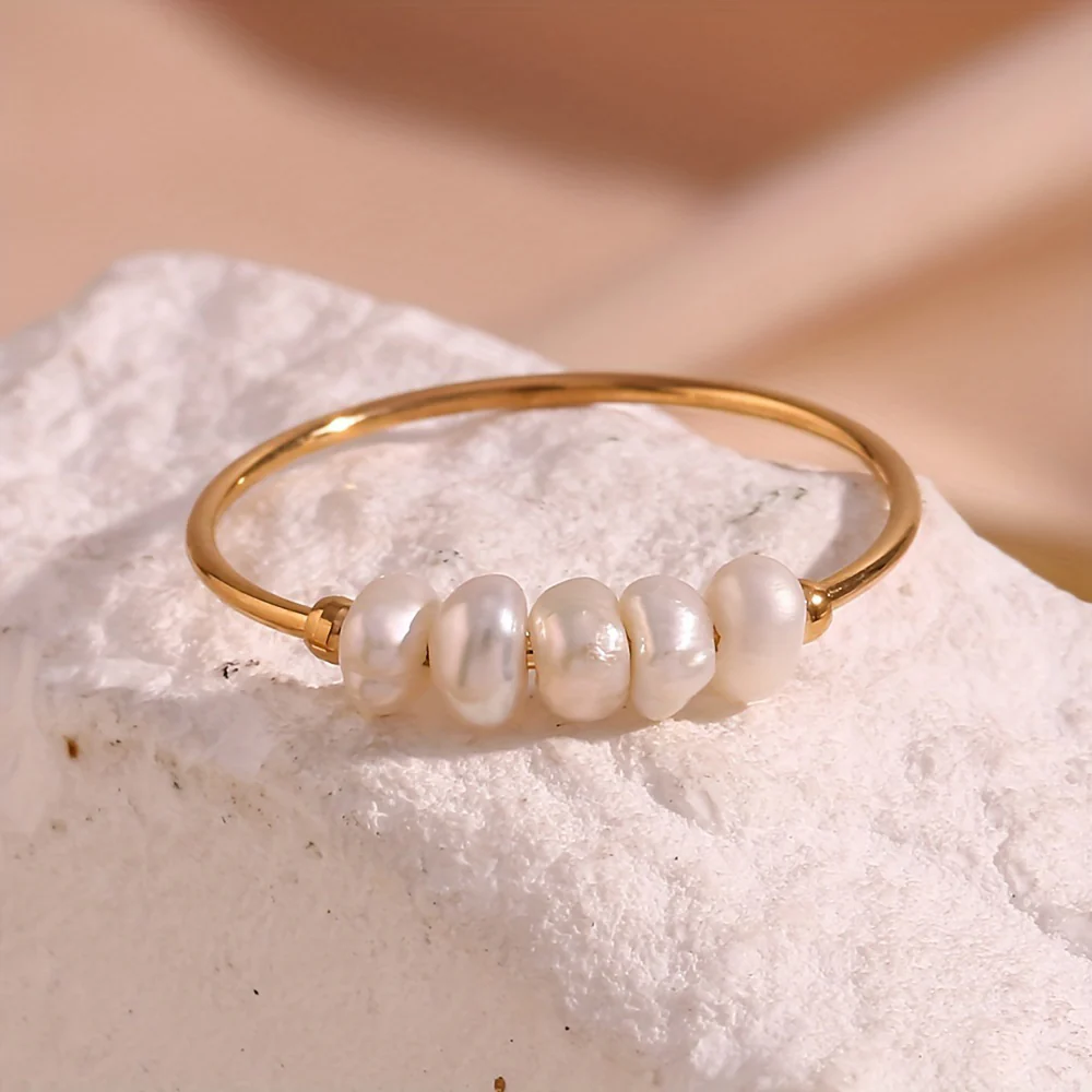 18k Gold Pearl Beaded Stacking Ring - Image 4