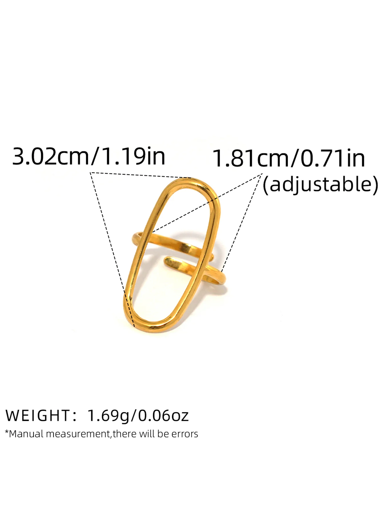 18K Gold Plated Hollow Oval Ring - Image 2
