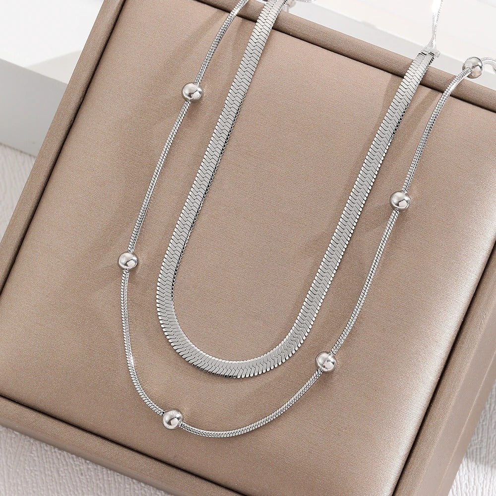 2 Layer Circular Bead Snake Bone Necklace - Image 3