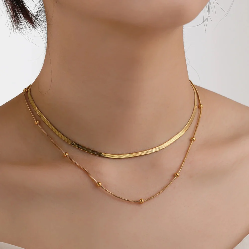 2 Layer Circular Bead Snake Bone Necklace - Image 4
