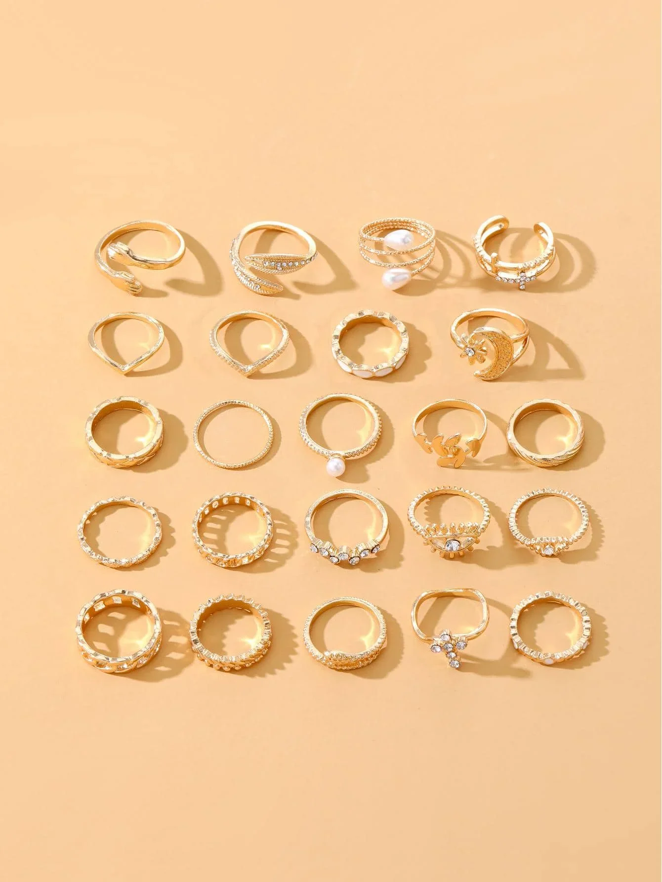 22pc Gold Statement Ring Set - Image 3