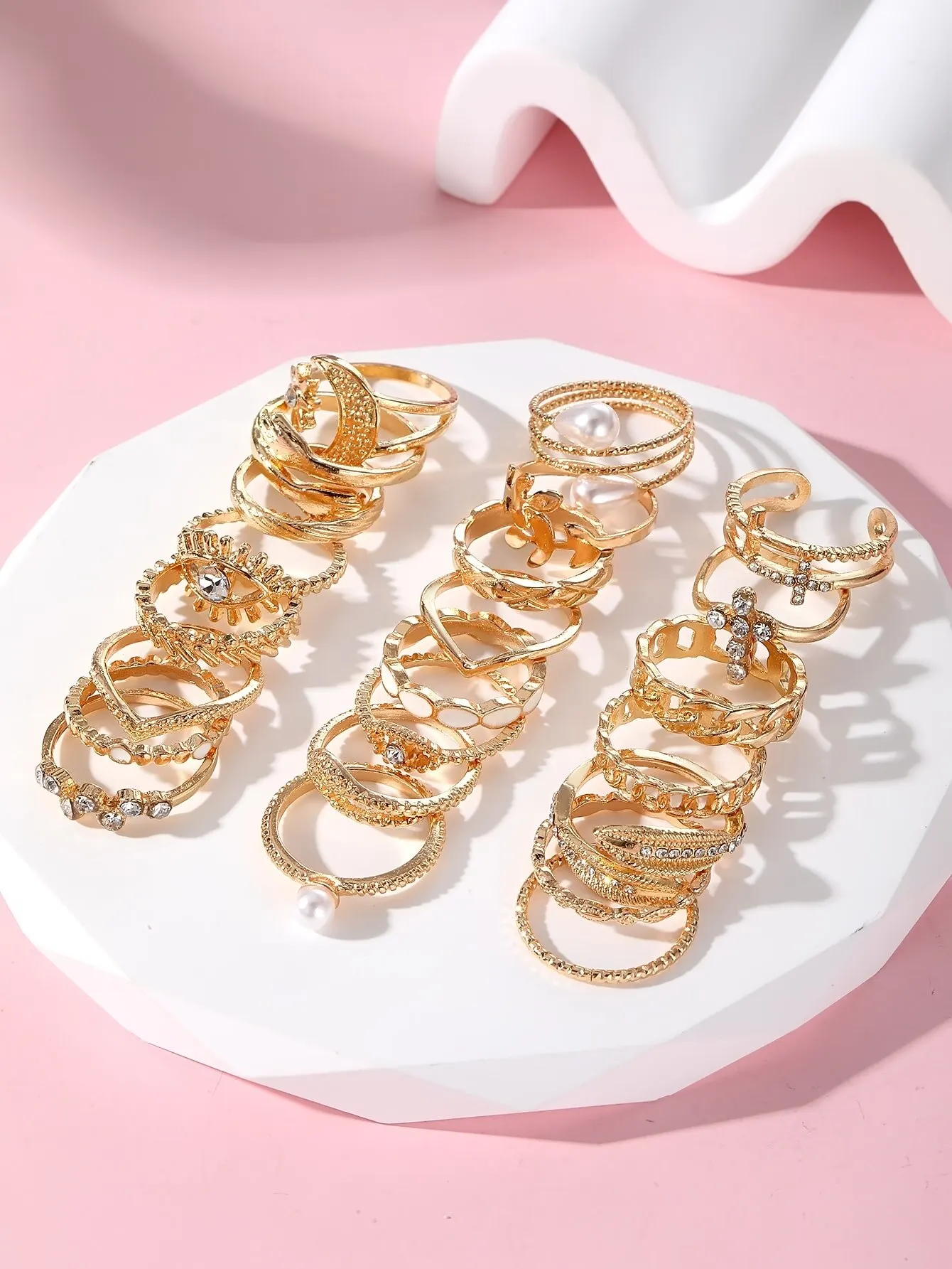 22pc Gold Statement Ring Set - Image 4