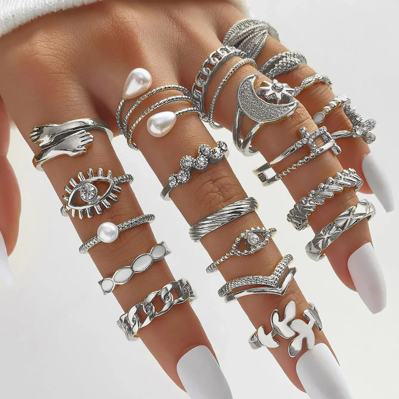 23pc Retro Punk Geometric Ring Set - Image 2