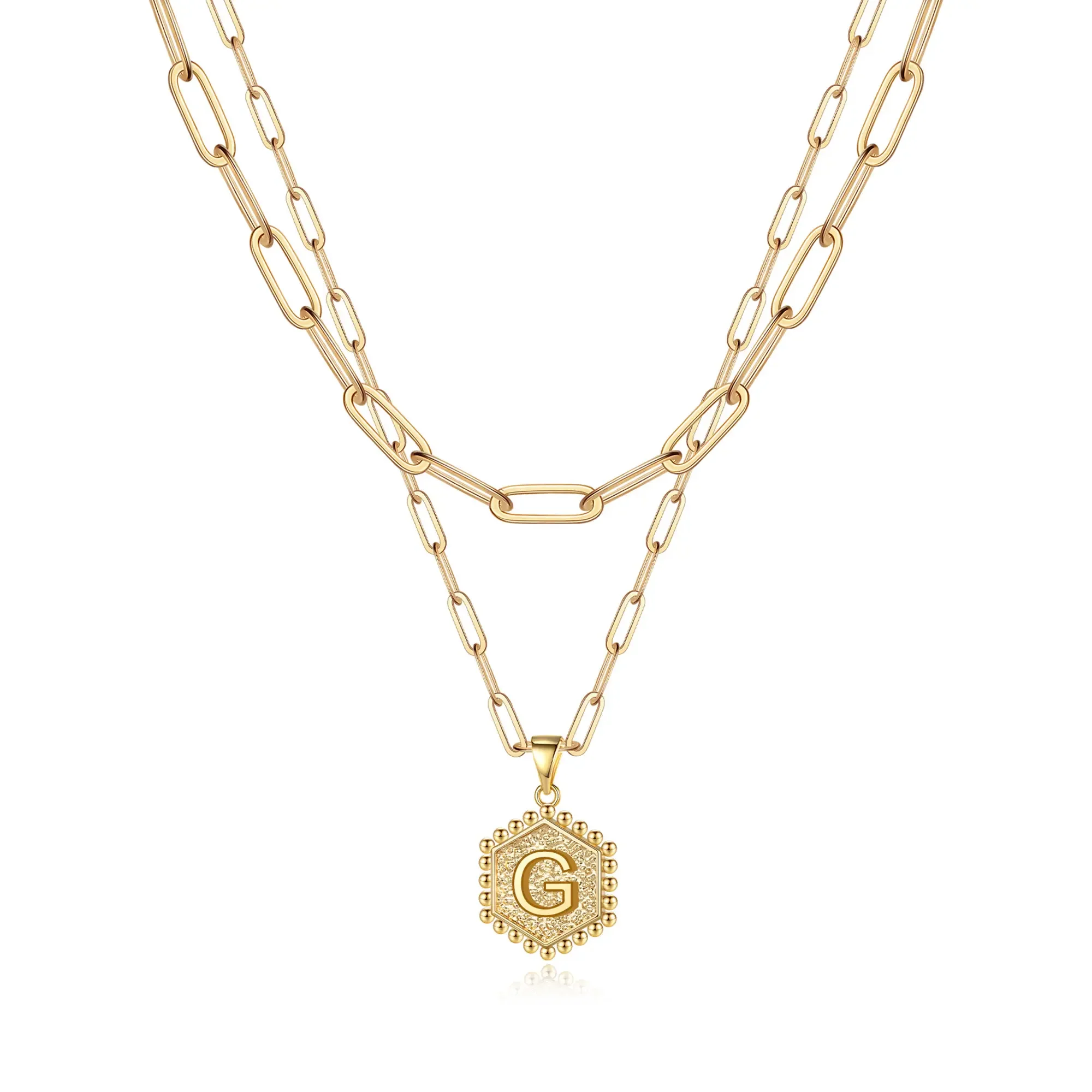 2pc 14k Hexagon Initial Necklace - Image 24
