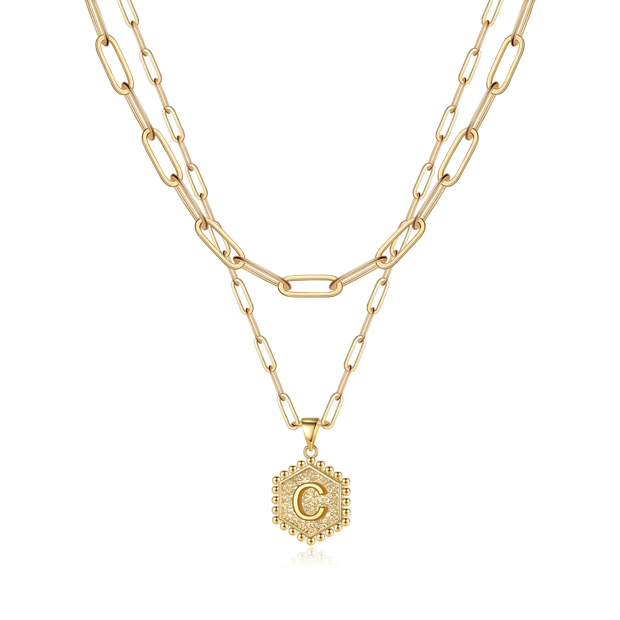 2pc 14k Hexagon Initial Necklace - Image 28