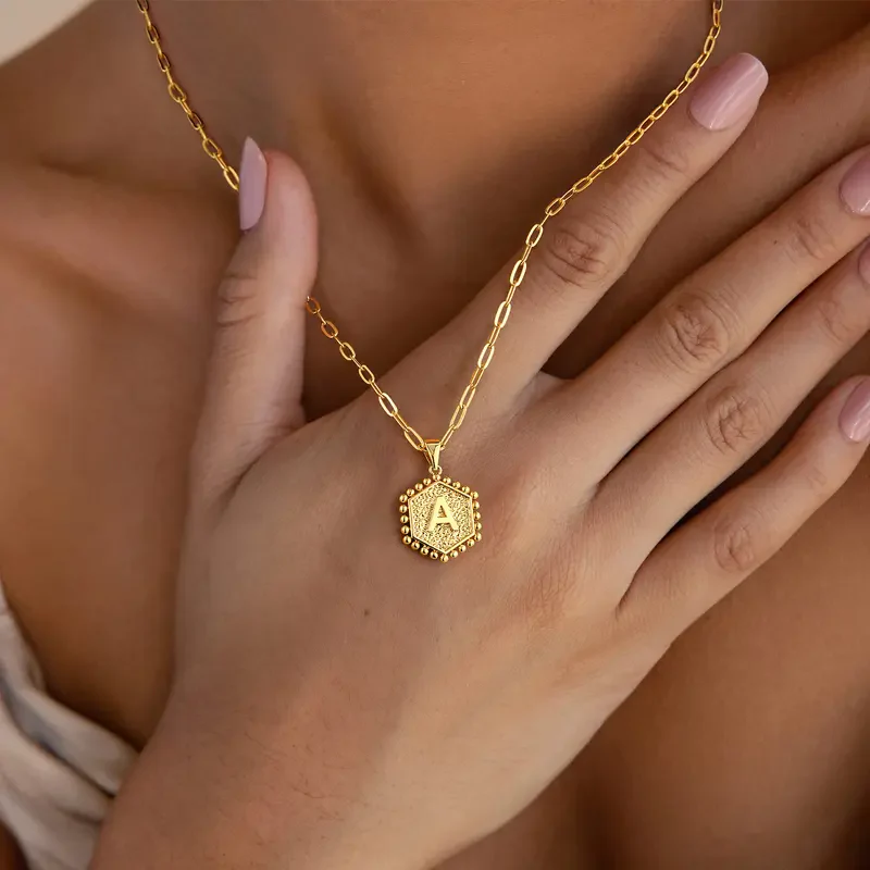 2pc 14k Hexagon Initial Necklace - Image 5