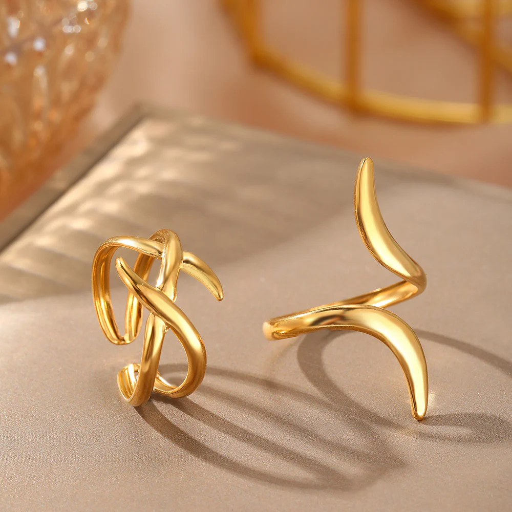 2pc Abstract Gold Ring Set - Image 2