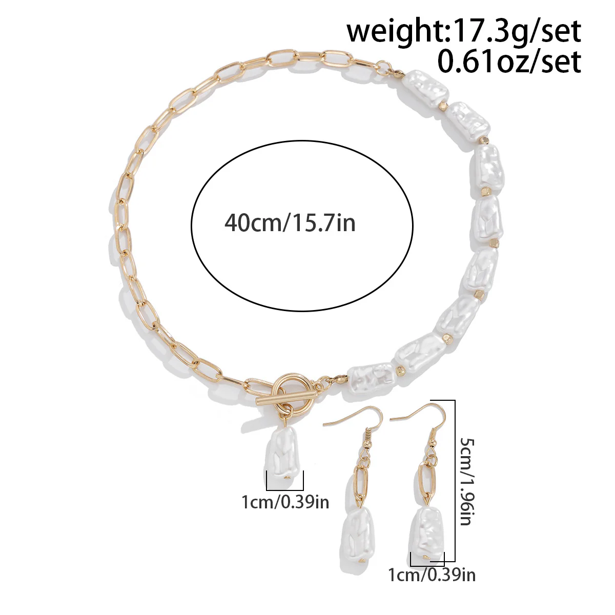 2pc Asymmetrical Pearl Link Jewelry Set - Image 3