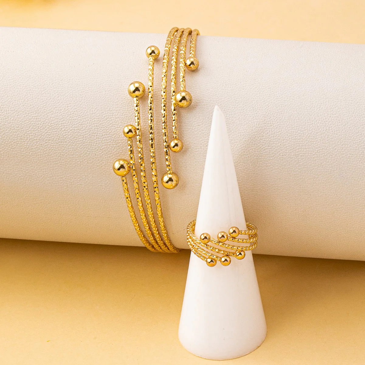 2pc Beaded Coil Bracelet & Ring Set - Image 2