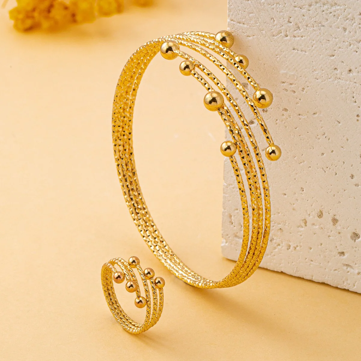 2pc Beaded Coil Bracelet & Ring Set - Image 3