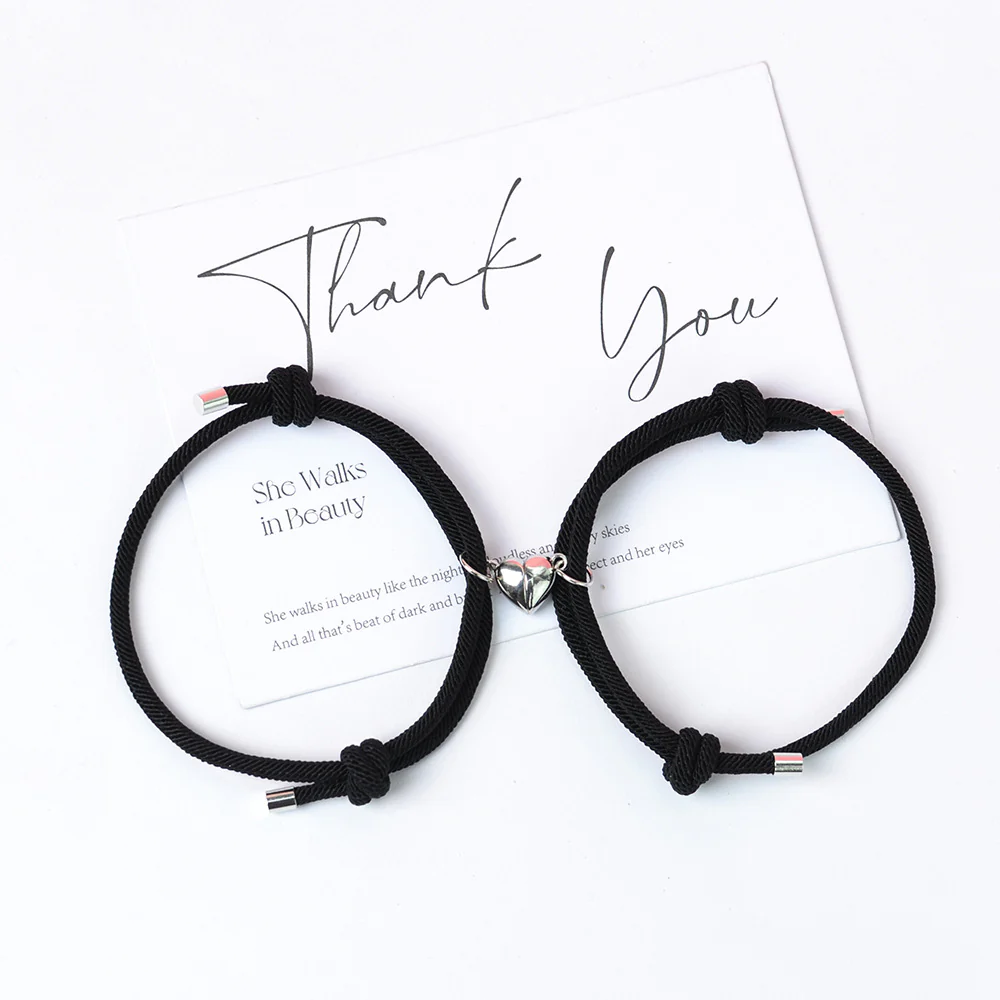 2pc Black & White Heart Couple Bracelets - Image 2