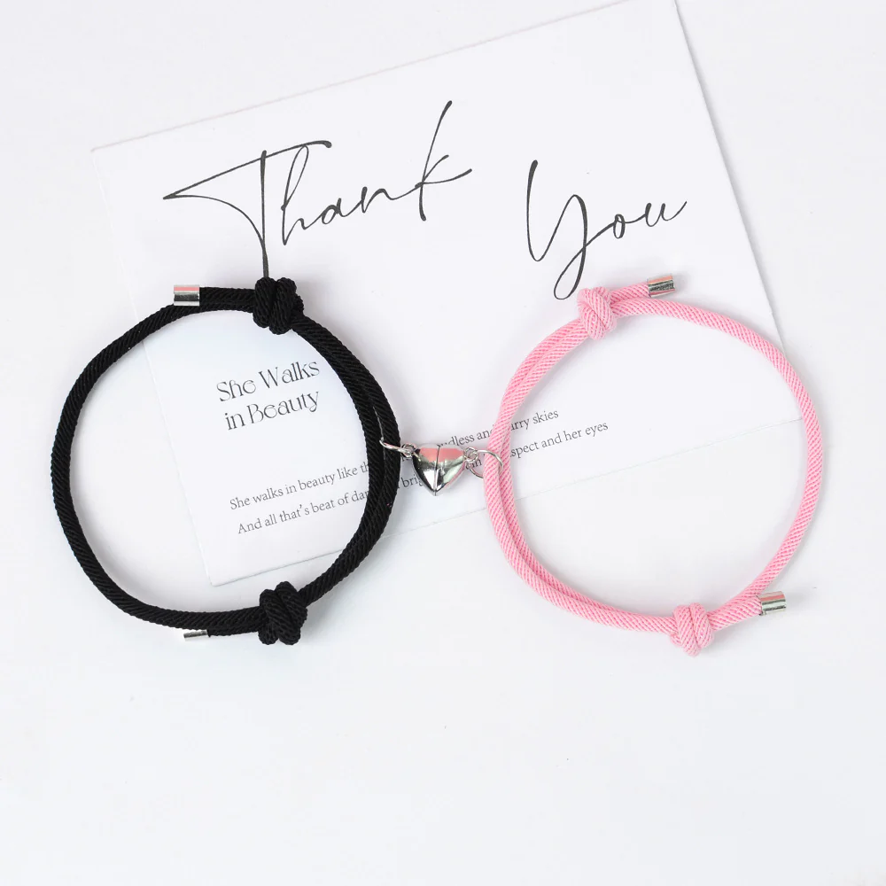 2pc Black & White Heart Couple Bracelets - Image 3