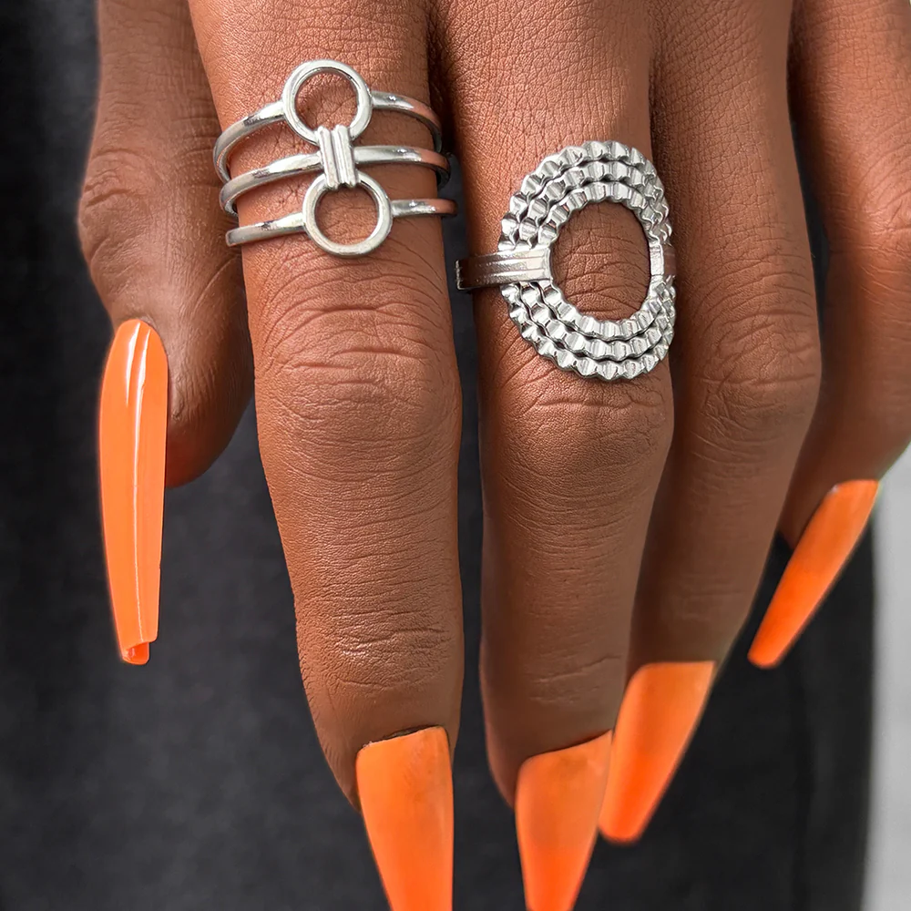 2pc Bold Geometric Ring Set - Image 2