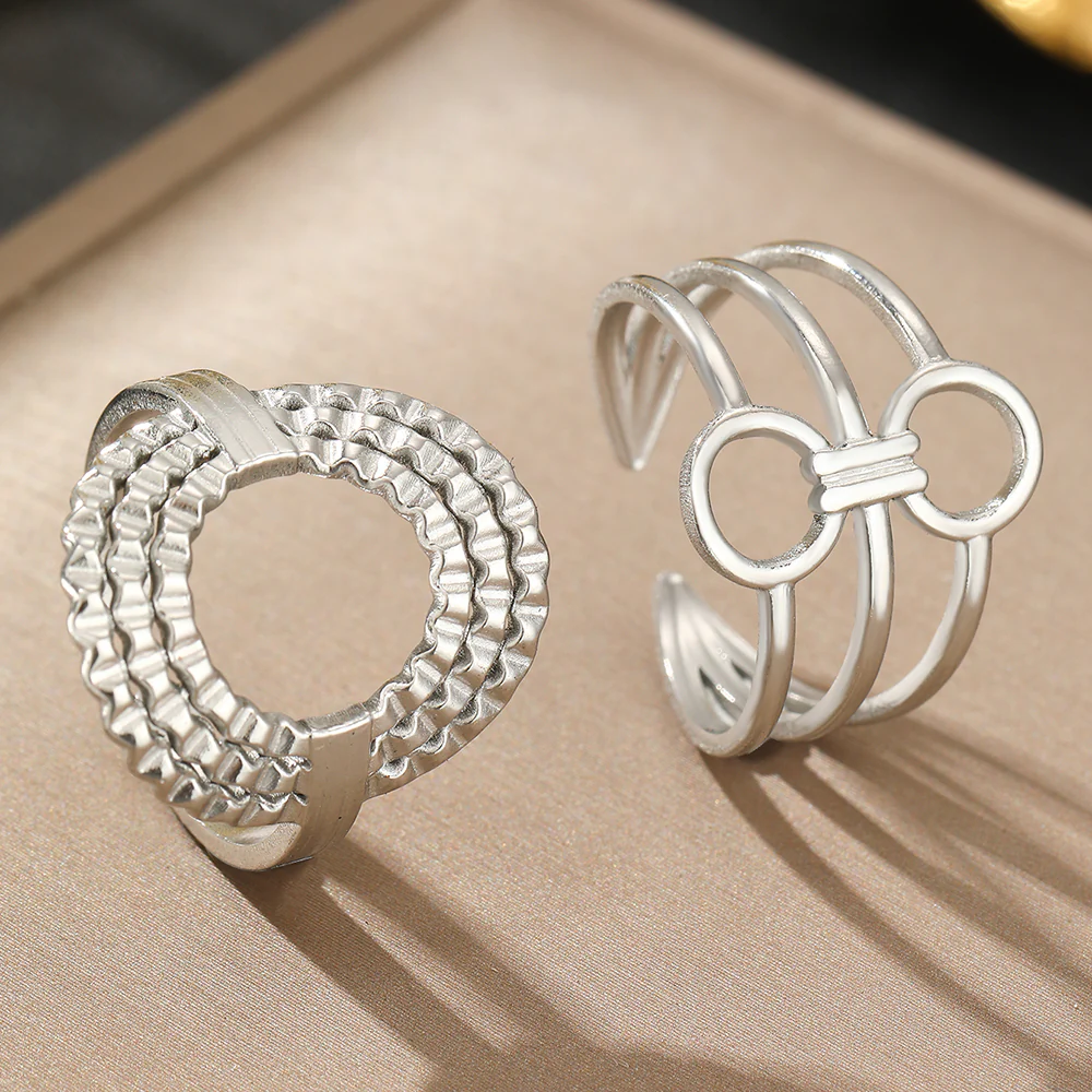 2pc Bold Geometric Ring Set - Image 4