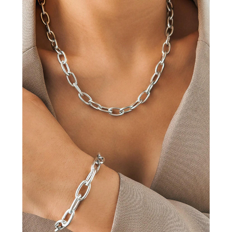 2pc Chunky Chain Necklace & Bracelet Set - Image 2