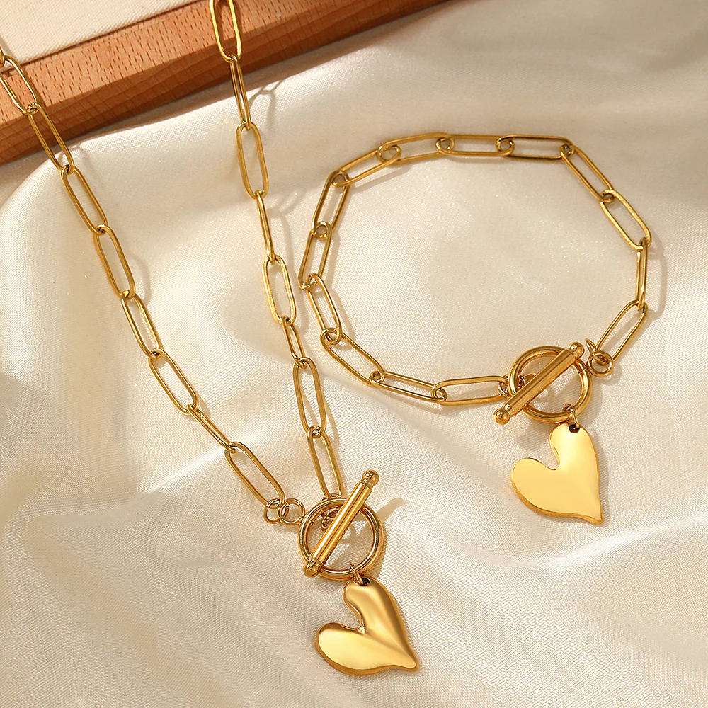 2pc Chunky Heart Charm Jewelry Set - Image 2