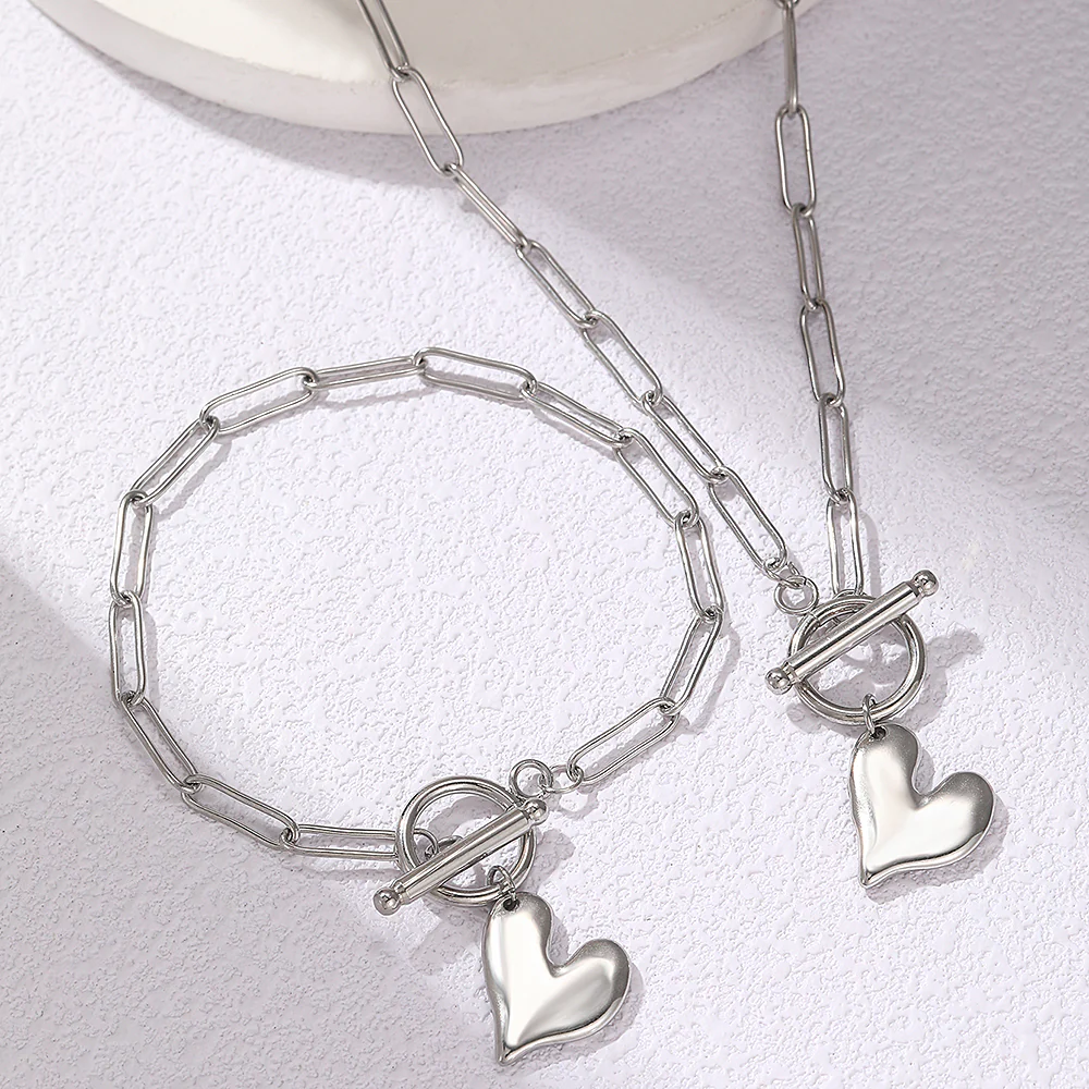 2pc Chunky Heart Charm Jewelry Set - Image 3