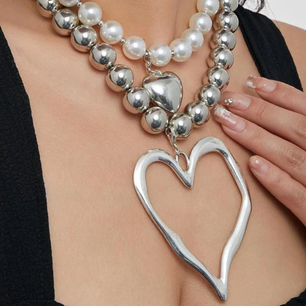 2pc Chunky Love Heart Necklace Set - Image 2
