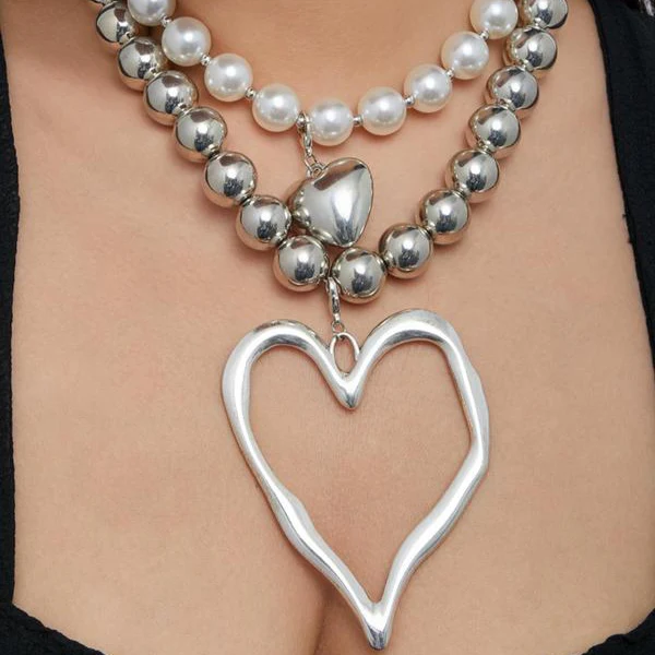 2pc Chunky Love Heart Necklace Set - Image 6