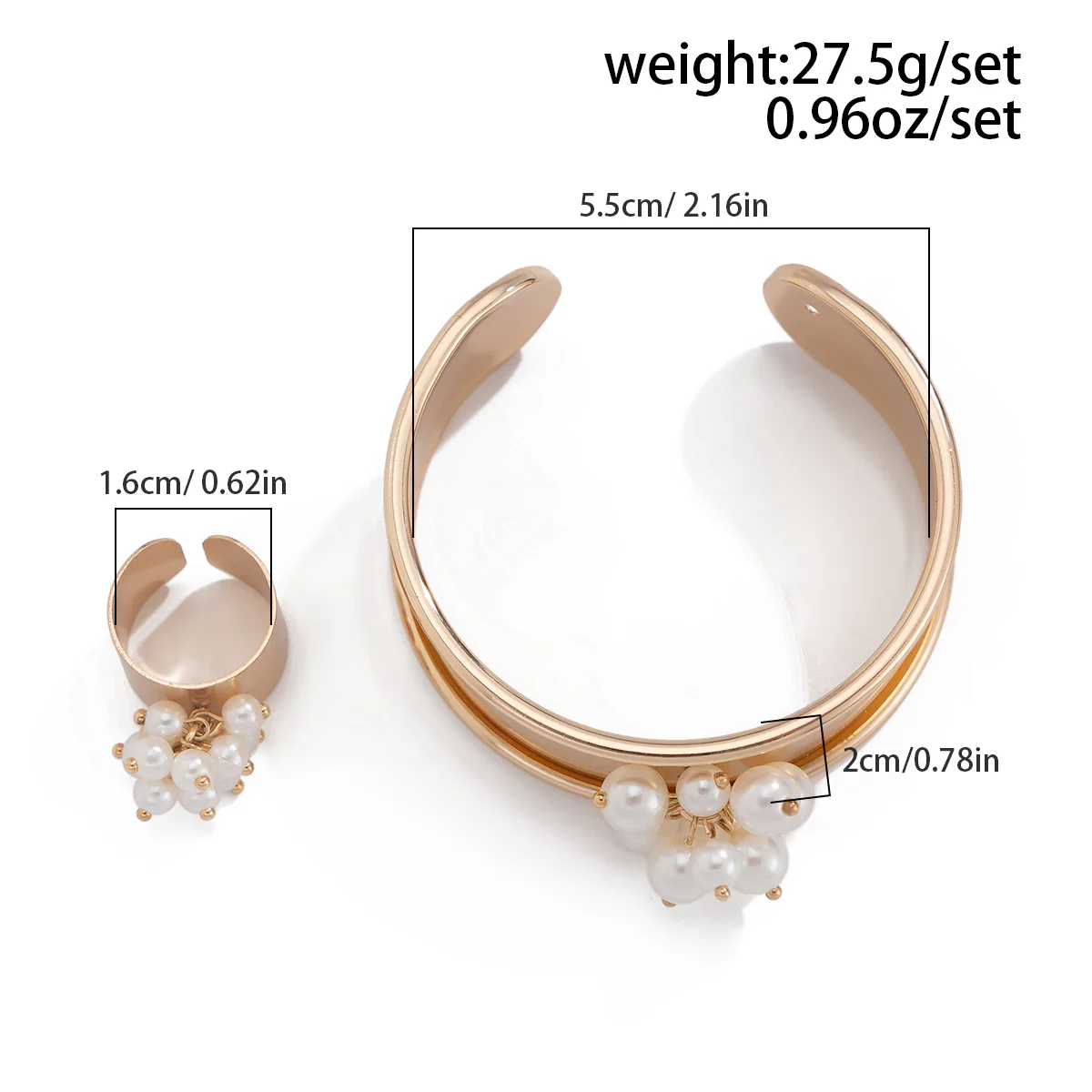 2pc Chunky Pearl Circle Cuff Bracelet Set - Image 4