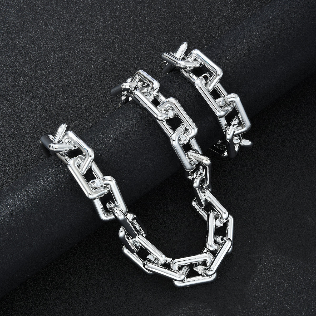 2pc Chunky Silver Chain Necklace & Bracelet Set - Image 2