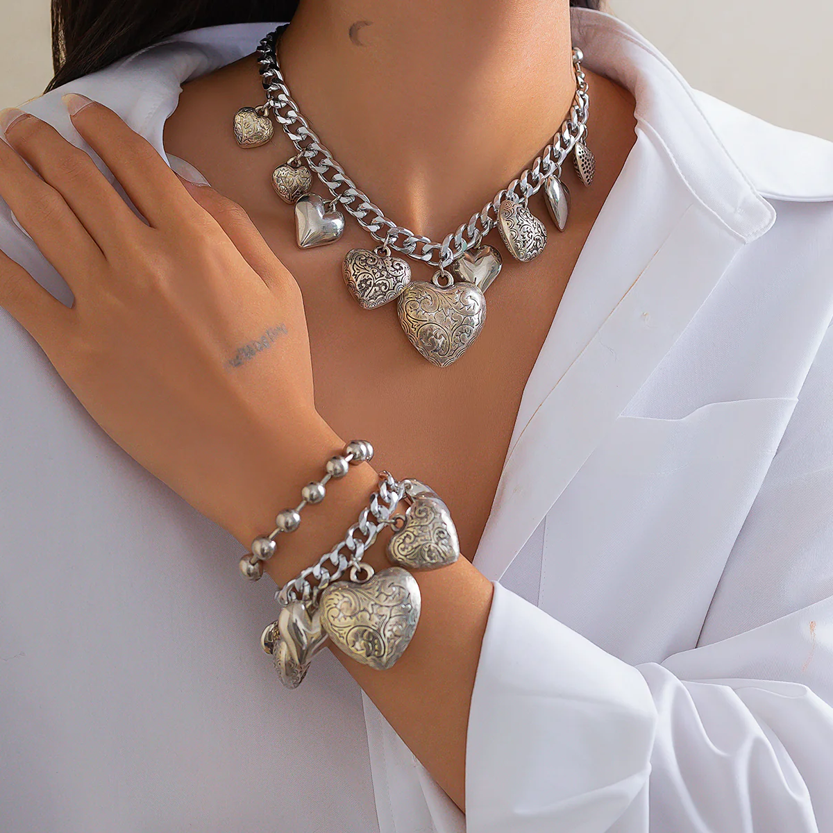 2pc Coin Tassel Necklace Bracelet Set - Image 2