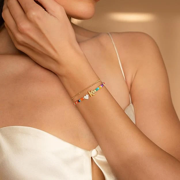 2pc Colorful Bubble Initial Bracelet Set - Image 3