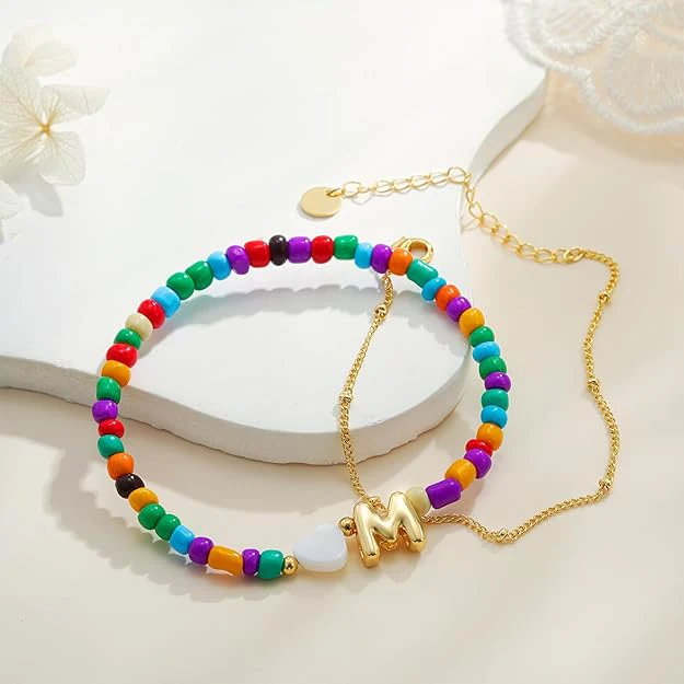 2pc Colorful Bubble Initial Bracelet Set - Image 4