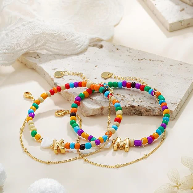 2pc Colorful Bubble Initial Bracelet Set - Image 5